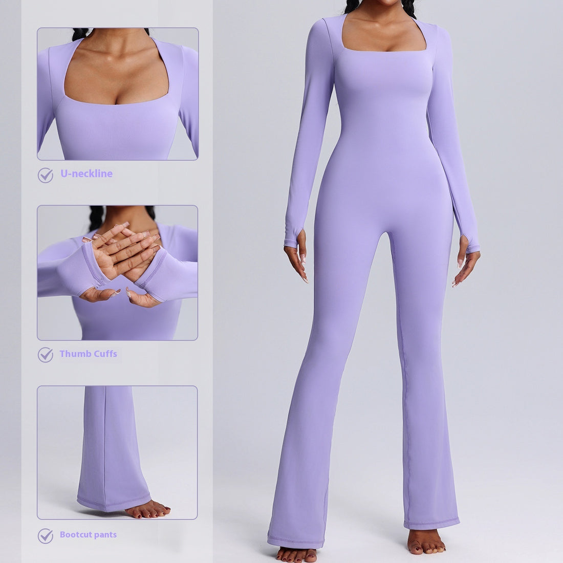 Neck Long-sleeved Jumpsuit Yoga Fitness Sports Flared Pants Breathable Bodysuit Women's Clothing