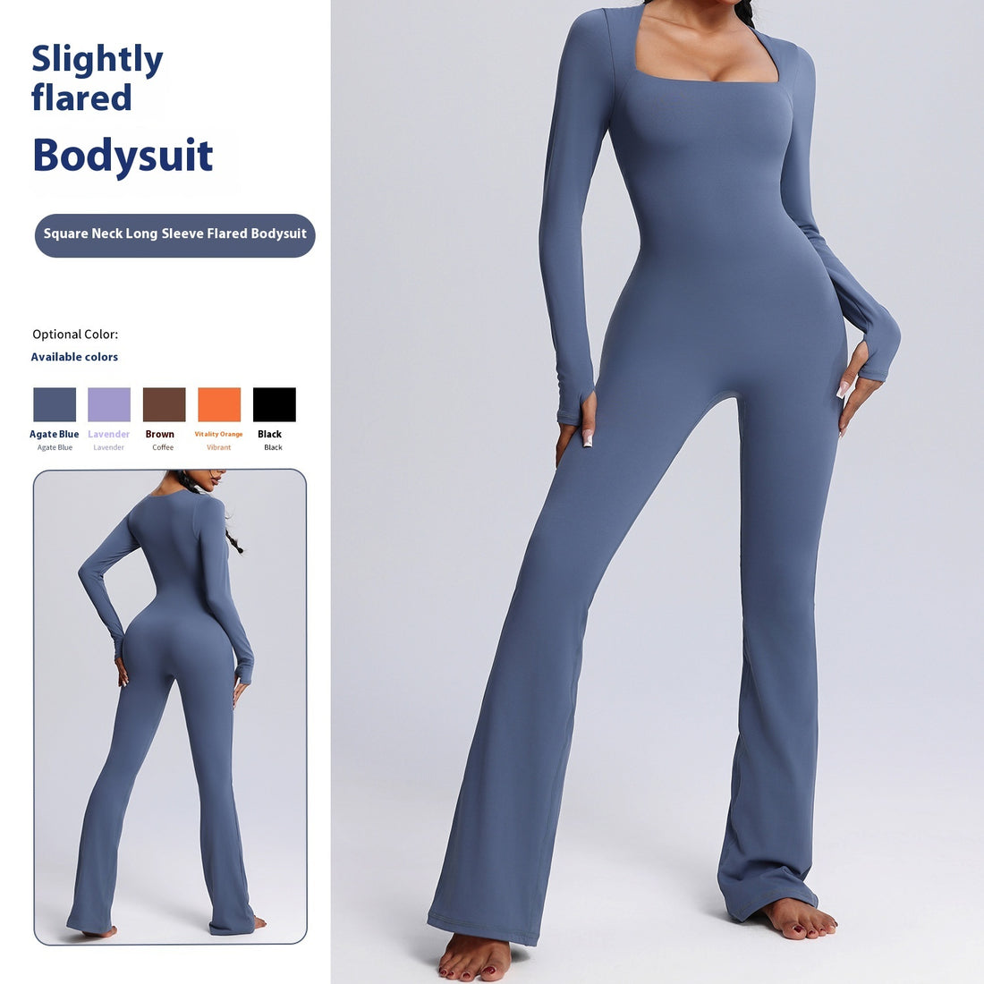 Neck Long-sleeved Jumpsuit Yoga Fitness Sports Flared Pants Breathable Bodysuit Women's Clothing